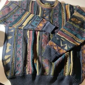 TOSANI VINTAGE 3D CABLE TEXTURED KNIT SWEATER MADE IN CANADA COOGI STYLE SZ XL
